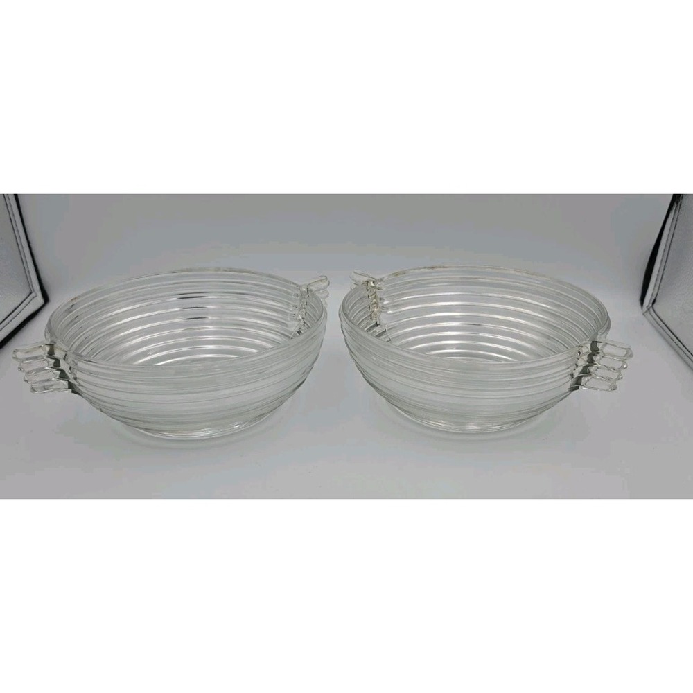 Manhattan Depression Glass Anchor Hocking Clear Glass Bowl 7.5 “ Set of 2